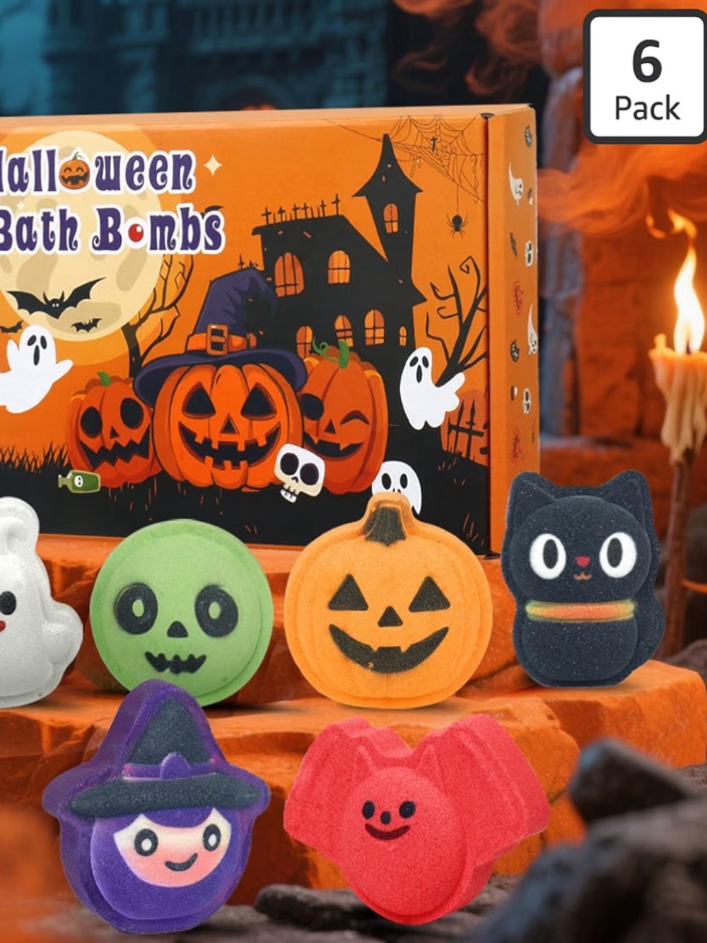 Halloween Bath Bombs for Kids, 6 Spooky Shapes, Trick or Treat Gift Set